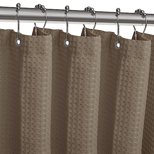 ZARCKER Wasserdichter Duschvorhang, 182x92CM, Waffel Badewanne Vorhang mit undurchlässiger Beschichtung, Anti-Schimmel Stoff Textil Shower Curtain mit 12 Duschvorhängeringen Waschbar - Taupe von ZARCKER