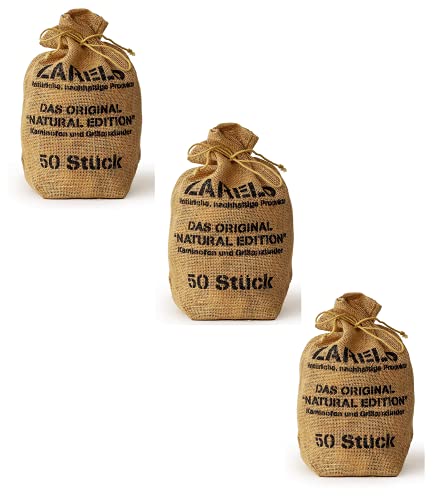 ZARELO Original 100% nachhaltige Grill- und Kaminanzünder, 3 Jutesäcke Anzündwolle mit Wachs, Grillanzünder Holzwolle, Bio-Anzünder, Feueranzünder, Holzanzünder (Grill-, Kamin- & Ofenanzünder) von ZARELO
