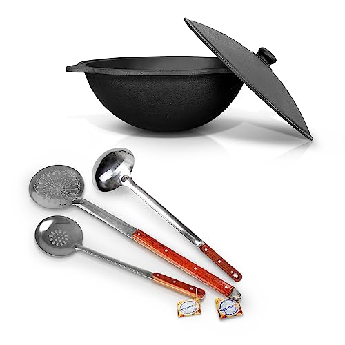 Gusseisen Kazan 22 L mit Aluminiumdeckel Uzbekisch Kochtopf Schaumlöffel Holzlöffel WOK Plov плов казан Kasan Feuerofen Plov Schöpfkelle Gusseisen Kazan 22 L mit Aluminiumdeckel Uzbekisch Kochtopf Schaumlöffel Holzlöffel WOK Plov плов казан Kasan Feuerofen Plov Schöpfkelle von ZARENHOFF