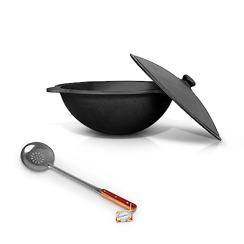 Gusseisen Kazan mit Aluminiumdeckel 22 L Deckel Schaumlöffel WOK Kochtopf Namangan Kasan Gusseisen Uzbekisch Kazan 22 L Deckel Schaumlöffel WOK Kochtopf Namangan Kasan казан шашлык плов Plov von ZARENHOFF