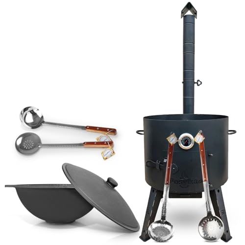 Utschak Feuerofen Gusseisen Topf flacher Boden mit Deckel (22 L) KazanoFF, Учаг, Kazan Outdoor, Feuerschale, Camping, Kasan, Gulaschkanone Dutch Oven (Set 22F-2) von ZARENHOFF