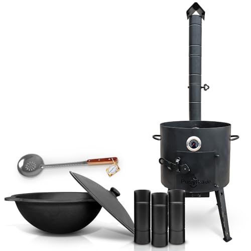 Utschak Feuerofen mit abnehmbarem Ofenrohr Gusseisen Topf runder Boden mit Deckel (16 L) KazanoFF, Учаг, Kazan Outdoor, Feuerschale, Camping, Kasan, Gulaschkanone Dutch Oven (Set 12R - 4) von ZARENHOFF