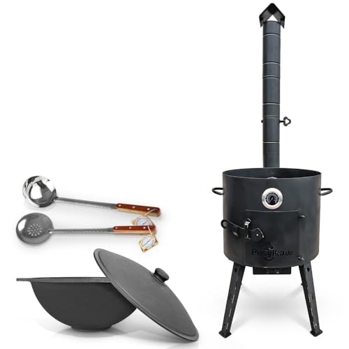 Utschak Uchag Feuerofen Ø 40 cm 2 mm Stahl mit Usbekische Kazan 12 L flacher Boden Schaumlöffel und Schöpfkelle für Plov 48 cm Казан Учаг Kasan Asia (Set 3) von ZARENHOFF