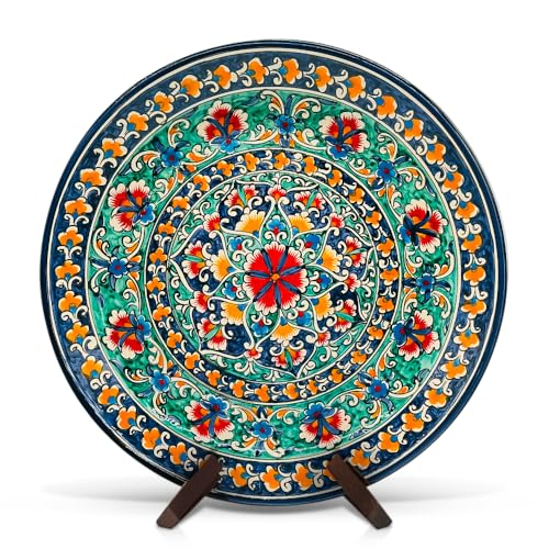 ZARENHOFF KaraKalam D10 Lagan Ljagan Teller Rishtan Rischtan Handarbeit Keramik Ляган Plate Handgemalt Keramikteller Oriental Kazan Schale (37 cm) von ZARENHOFF