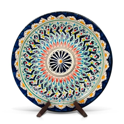 ZARENHOFF Orientalischer Lagan Ø 27 cm Mehrob J Ляган Rischtan Keramik Usbekischer Teller Servier-Schale Usbekische Ljagan Plate Handgemalt Keramikteller (М2) von ZARENHOFF
