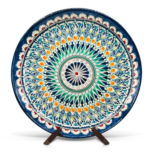 ZARENHOFF Orientalischer Lagan Ø 32 cm Mehrob J Ляган Rischtan Keramik Usbekischer Teller Servier-Schale Usbekische Ljagan Plate Handgemalt Keramikteller (J1) von ZARENHOFF