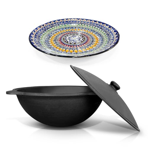 ZARENHOFF Set - Usbekischer Gusseisen Kasan 22 L runder Boden, Deckel aus Aluminiumguss Lagan 42 cm Camping Kasan Gulaschkanone Dutch Lagan ляган Oven (Set - 628) von ZARENHOFF