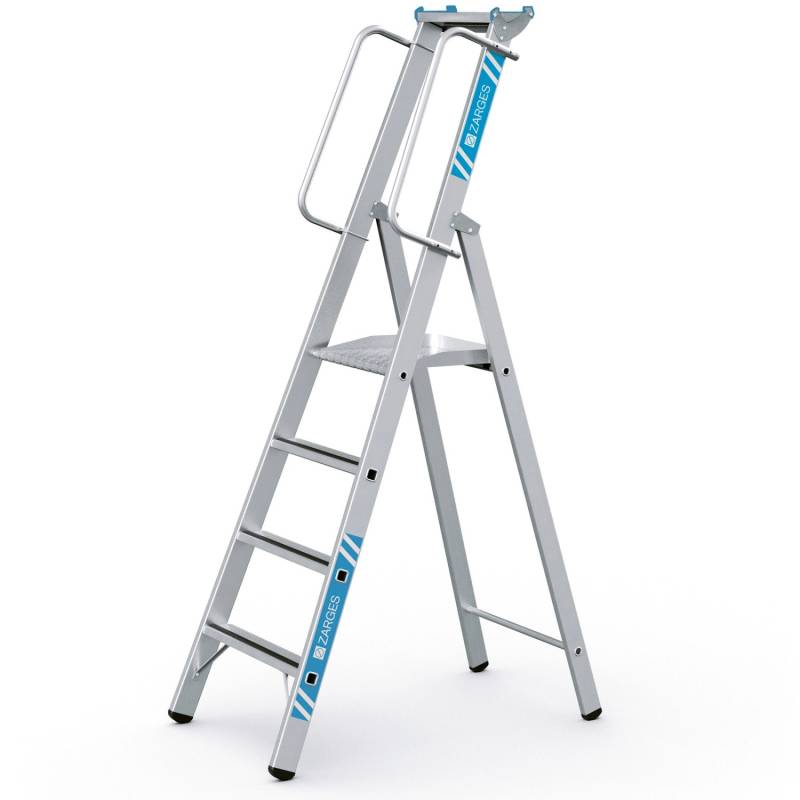 Zarges Gebördelte Stehleiter Meistertritt S mit Großer Plattform und Ablage 4 Stufen von ZARGES