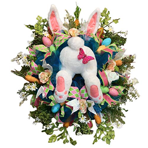 ZARQ Osterkranz mit Hase, Osterhasenkranz Ostern Kranz mit Hasen Hintern und Ohren Osterkranz Tür Basteldekoration Kaninchenform Girlande Wandkranz Türkranz Osterdeko von ZARQ
