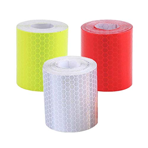 ZARRS Reflektorband,3er Pack Selbstklebend Warnklebeband Warnband Nacht Reflektor Streifen für Autos Fahrräder Helme Kleidung Weiß Rot Grün 5CM*3M von ZARRS