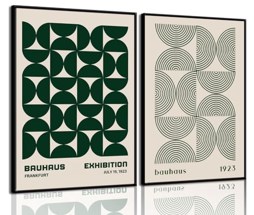 2 Stück Bauhaus Mitte des Jahrhunderts Moderne Wandkunst Retro Ausstellung Poster Drucke Grün Boho Geometrisch Abstrakt Minimalistische Wanddekoration Bilder für Schlafzimmer Wohnzimmer Esszimmer von ZARTMYY