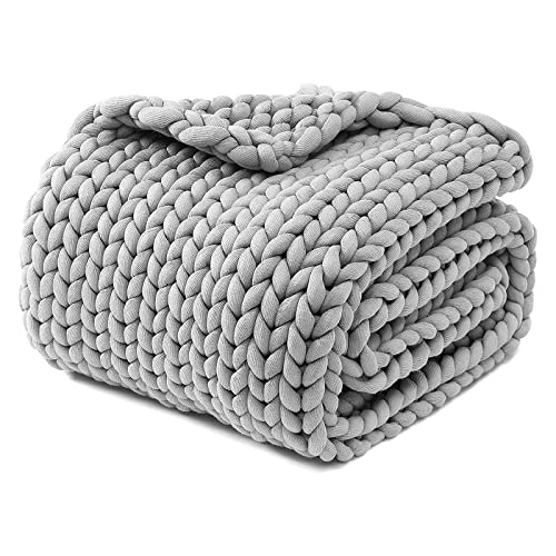 ZARUX Gestrickte Decke, handgefertigte warme und gemütliche Decke, handgewebter Grobstrick – atmungsaktiv und kühlend für Couch, Bett, Sofa, Heimdekoration. (Grey,31 * 39in) von ZARUX