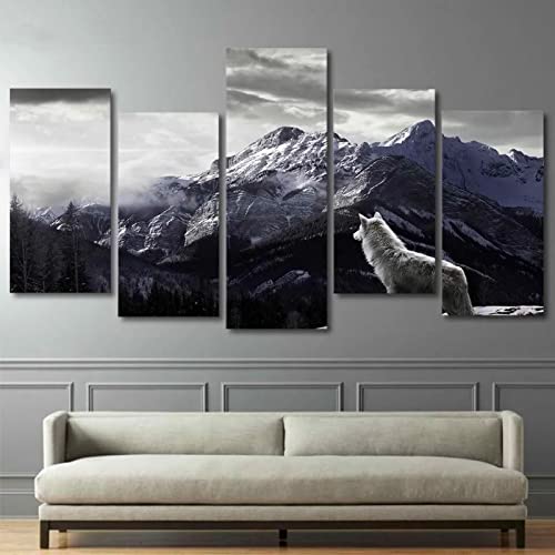 Zaruy Poster & Kunstdrucke 5 Stück Leinwandschnee-Gebirgs-Plateau-Wolf Einsaml/150Cm×80Cm Kein Rahmen 5 Leinwand Kunst Wandkunst Fünf Teile Tafelmalerei Wandbild Hd Poster Modernes Modulares Bild von ZARUY