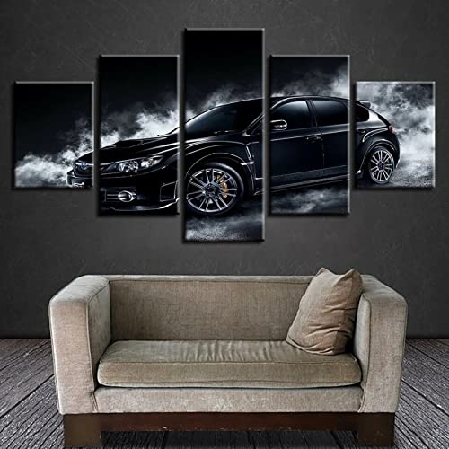 Zaruy Poster & Kunstdrucke 5 Stück Leinwandschwarzes Subaru Impreza-Autom/100Cm×50Cm Mit Rahmen 5 Leinwand Kunst Wandkunst Fünf Teile Tafelmalerei Wandbild Hd Poster Modernes Modulares Bild von ZARUY