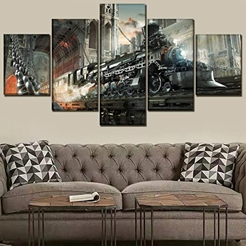 Zaruy Poster & Kunstdrucke 5 Stück Leinwandsci-Fi-Steampunk-Retro-Zugm/100Cm×50Cm Mit Rahmen 5 Leinwand Kunst Wandkunst Fünf Teile Tafelmalerei Wandbild Hd Poster Modernes Modulares Bild von ZARUY