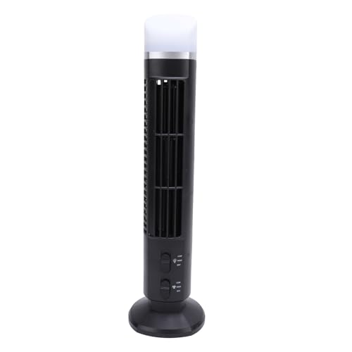 ZASCHMOY Blattlosen Tower -Lüfter mit Licht für Zuhause und Büro - Stille Tragbare USB Schreibtischlüfter mit Einstellbarer Geschwindigkeit und 90 Grad Luftzirkulation in Weiß (BLACK) von ZASCHMOY