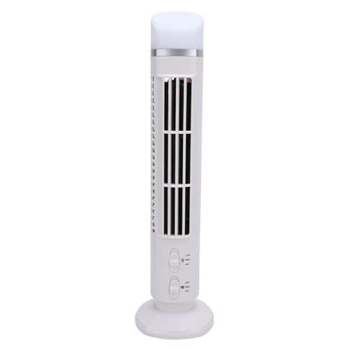 ZASCHMOY Blattlosen Tower -Lüfter mit Licht für Zuhause und Büro - Stille Tragbare USB Schreibtischlüfter mit Einstellbarer Geschwindigkeit und 90 Grad Luftzirkulation in Weiß (WHITE) von ZASCHMOY