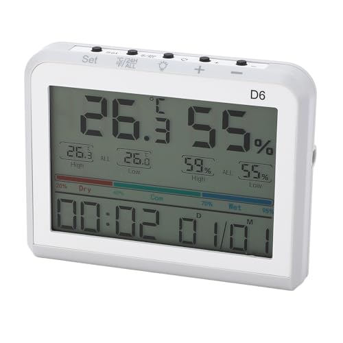 ZASCHMOY Genauer Digitales Indoor -Thermometer mit Taktdatum -Display Desktop Temperaturfeuchtigkeitsanzeige für Home Office Gewächshaus mit LCD Bildschirm von ZASCHMOY