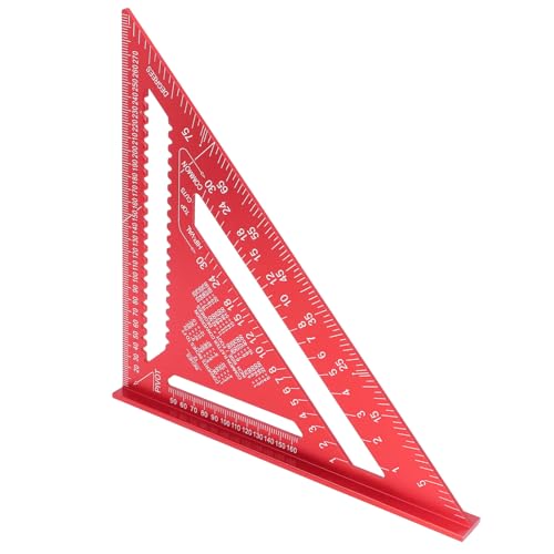 ZASCHMOY Mehrzweck -Rafter -Quadrat Werkzeug 12 Zoll Aluminiumlegierung Tischler Dreieckiger Herrscher für Holzbearbeitung mit 45 90 Grad Metrik Messlayout in Blau (Rot) von ZASCHMOY