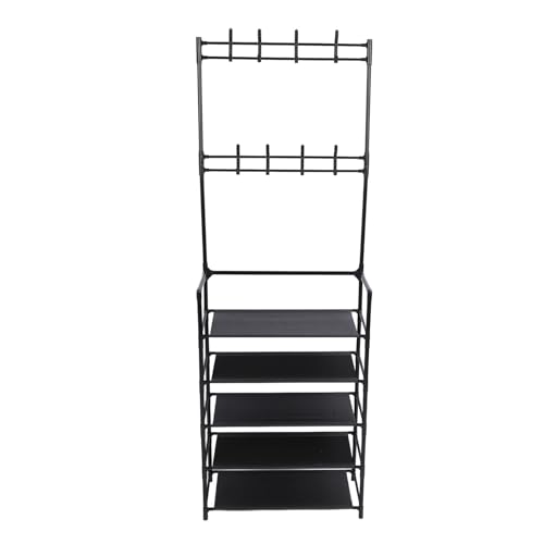 ZASCHMOY Multifunktionaler Metallschichtschuh Rack mit Haken - 5 Tierstaub -Eingangseingangsorganisator, Reichlich Stauraum für Schlafsaal, 68,9 in Weiß (Black) von ZASCHMOY