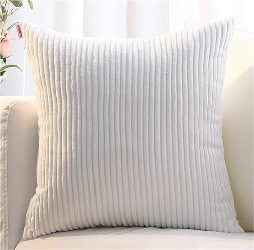 2er Set Kordsamt Kissenbezüge, Gestreifte Kissenhüllen für Sofakissen, Couchkissen, Zierkissen, dekorative Kissenbezüge für Sofa, Schlafzimmer, Wohnzimmer und Balkon(White A,80 x 80 cm (2pcs)) von ZASEZOD