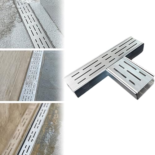 ZASEZOD Entwässerungsrinne Edelstahl 304, Schlitzrinne Schmal mit Abdeckrost, Ablaufrinne Außen für Terrasse, Balkon, Garten und Einfahrt(C -250X35X30mm) von ZASEZOD