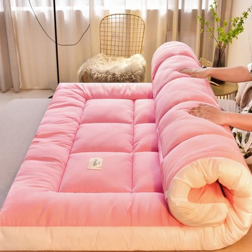 ZASEZOD Futon Matratze, Tatami Matte, Gästematratze Klappbar, Futon Sofa, Klappmatratze, Floor Mattress, Japanese Bed, Futon Bett, Roll up Tatami-matratze für Gästewagen Im Freien(Pink,120x200cm) von ZASEZOD
