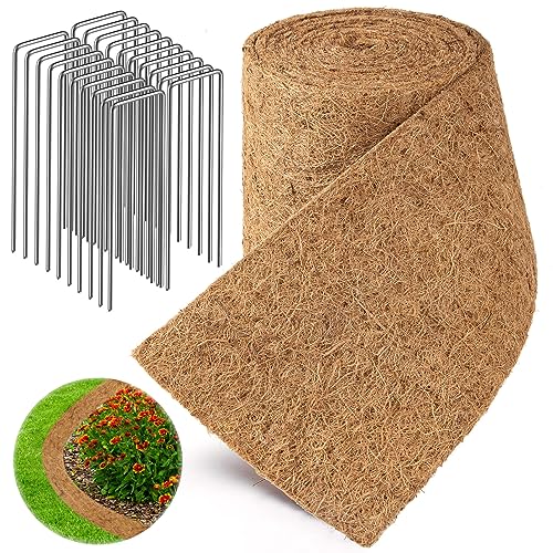 Natürliche Mulchrolle für Landschaftsbau, Kokosfaser-Mulchmatte mit 20 U-förmigen Heringen für Gartenlandschaftsgestaltung, Grassamen Natürliche Mulchrolle für Landschaftsbau, Kokosfaser-Mulchmatte mit 20 U-förmigen Heringen für Gartenlandschaftsgestaltung, Grassamen von ZAUGONTW