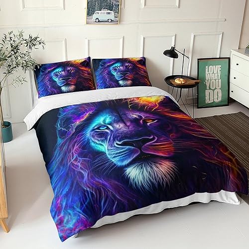 Lion 3D Bettwäsche Set Bettbezug Microfiber Mit Reißverschluss Und Kissenbezüge Für Kinder Teens Erwachsene Bettwäsche King（220x240cm） von ZAVAYA