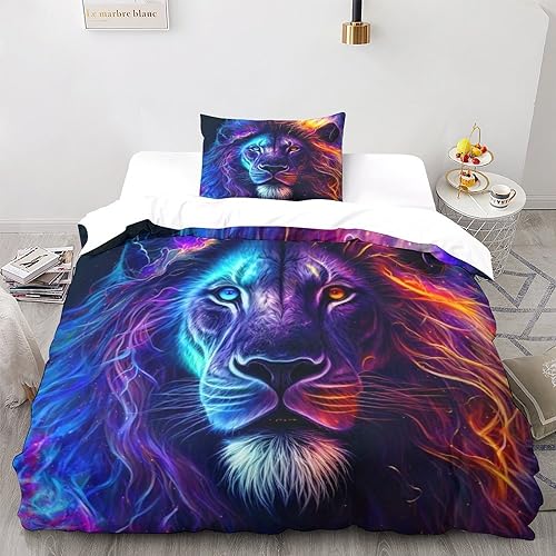 Lion Bettbezug Set Fur Erwachsene Teenager Kinder Bettwäsche Set 3D Betten Set Mit Reißverschluss Sanft Mikrofaser 2-teiliges Mit Kissenbezige Single（135x200cm） von ZAVAYA