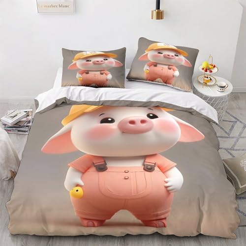 ZAVAYA Cartoon Pig Bettwäsche 3D 3-teiliges Set Mikrofaser Mit Pig Bettbezug-Set Und Kissenbezug Mit Reißverschluss Mit Kissenbezige Fur Erwachsene Teenager Kinder Double（200x200cm） von ZAVAYA