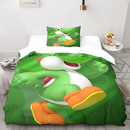 ZAVAYA Yoshi 3D Bettwäsche Set DinosaurierBettbezug Microfiber Mit Reißverschluss Und Kissenbezüge Für Kinder Teens Erwachsene Bettwäsche Single（135x200cm） von ZAVAYA