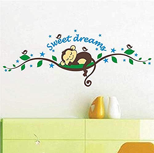 Wandaufkleber Home Decoration Art Wandbild Sweet Dream Cartoon Affe schläft Wandaufkleber für Kinder Baby Zimmer Dekor Schlafzimmer Abziehbilder s Tieraufkleber von ZAWAGU
