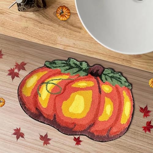 ZAWAZZA Herbst-Badezimmerteppich, Halloween-Kürbis-Badematte für Badezimmer, Badewanne, Herbst, kleine Teppiche für Eingangsbereich, Heimdekorationen, Thanksgiving-Dekoration, orangebraun, 50,8 x 81,3 von ZAWAZZA