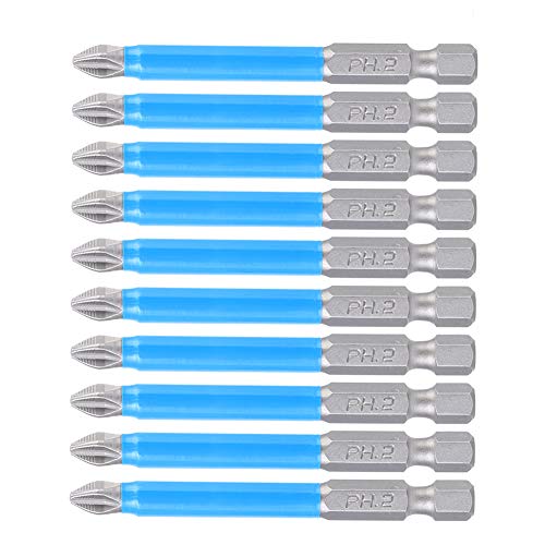 ZAWELIYO 10-teiliges Magnetbohrer-Set PH2 X 70 Mm, Elektro-Schraubendreher-Bit-Set, S2-Stahl, HRC58–62, Starke Verschleißfestigkeit, Sechskantschaft, für Elektroschrauber-Bit-Set von ZAWELIYO
