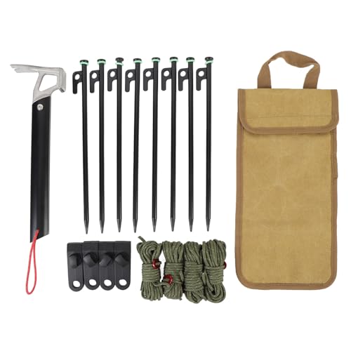 ZAWELIYO 11.8 "Zelt-Einsätze-Kit mit Guy Lines, 8er-Pack Camping-Pegs, 4mm Outdoor-Zelts Chnüre, Überdachung Clips & Hammer für Back Packing Festival Camping (Khaki) von ZAWELIYO