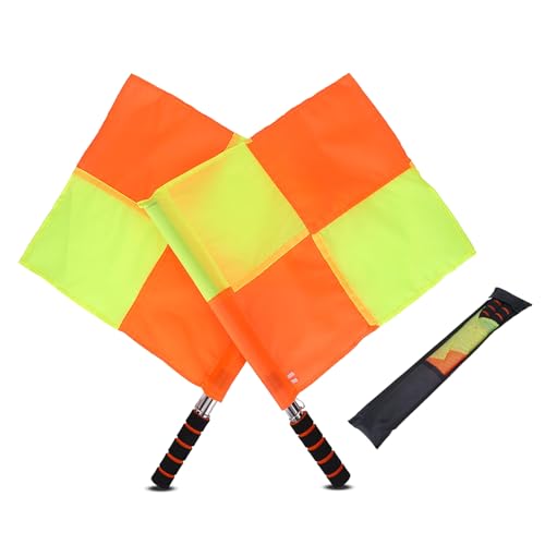 ZAWELIYO 2PCS Schiedsrichter Flagge, Schiedsrichter Linienrichter Flagge Fußball Schiedsrichter Flagge Set Fußball Amtierende Flaggen Linienrichter Gelb Orange Checker Stil von ZAWELIYO