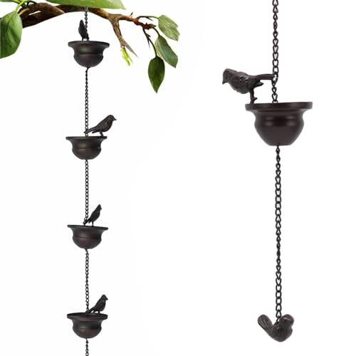 ZAWELIYO 7.9 Fuß Vogelregenkette für Dachrinnen, Dekorative Regenwasser -Diverterin Im Freien, Vintage -Garten -Down -Spout -Regen -Glockenspiel für Terrasse, Garten und von ZAWELIYO