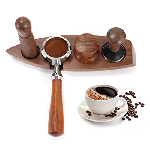 ZAWELIYO Kaffeestamperhalter Kaffee Distributor Stand Kaffeezubehör 3pcs Set aus Walnussholz Gummi Edelstahl mit 1 Zamskabine 1 Distributor für Coffee Bar (Für 51/53 -mm -Basis 53 -mm -Manipulation von ZAWELIYO