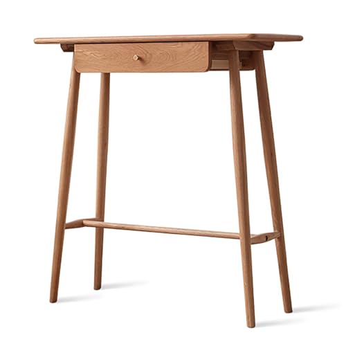 ZAWQFDZ Flurtisch Konsolentisch für den Eingangsbereich mit Messinggriff Kompakter Schreibtisch mit Abgerundeten Ecken und Schublade Naturlackierung(31.4in/80cm) von ZAWQFDZ