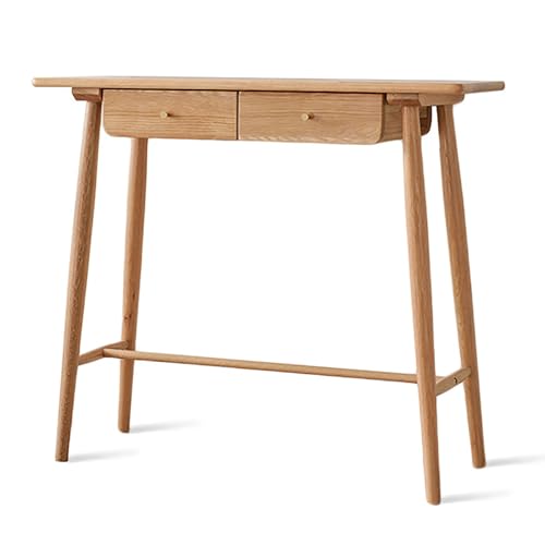 ZAWQFDZ Flurtisch Konsolentisch für den Eingangsbereich mit Messinggriff Kompakter Schreibtisch mit Abgerundeten Ecken und Schublade Naturlackierung(39.3in/100cm) von ZAWQFDZ