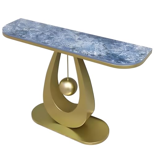 ZAWQFDZ Konsolentisch Schmal, Flurtisch, für den Eingangsbereich, Gestell aus Karbonstahl mit Gesinterter Steinplatte, für Flur, Wohnzimmer und Büro(Gold,80cm/31.4in) von ZAWQFDZ