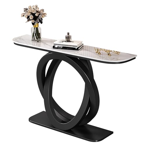 ZAWQFDZ Moderner Eingangstisch, Ovaler Konsolentisch mit Verstärktem Fuß, Kollisionssicher, für Flur, Wohnzimmer und Büro(White,39.3in/100cm) von ZAWQFDZ