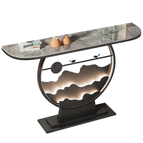 ZAWQFDZ Moderner LED-Flurtisch, Schmaler Eingangstisch mit Sintersteinplatte und Rostfreiem Metallgestell, für Flur, Wohnzimmer und Schlafzimmer(Black,39.3in/100cm) von ZAWQFDZ