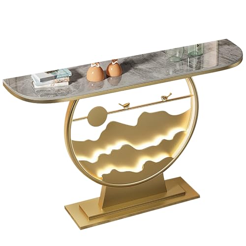 ZAWQFDZ Moderner LED-Flurtisch, Schmaler Eingangstisch mit Sintersteinplatte und Rostfreiem Metallgestell, für Flur, Wohnzimmer und Schlafzimmer(Gray,55.1in/140cm) von ZAWQFDZ