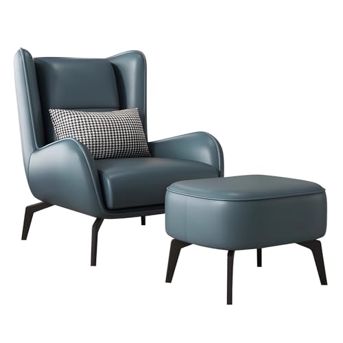 ZAWQFDZ Sessel Wohnzimmer, Loungesessel aus Nappaleder, mit Galvanisierten Metallfüßen, Inklusive Fußstütze, für Kleine Wohnungen, Wohnzimmer, Büros(Blue) von ZAWQFDZ