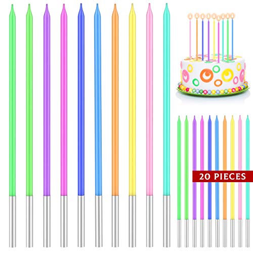 20 Stück Geburtstagskerzen, Tortendeko Geburtstag Kuchen Kerzen Topper, Lange Geburtstagskerzen Regenbogen Dünne Cupcake Kerzen Geburtstag Kuchenkerzen für Hochzeit Baby Shower Party Kuchen Dekoration von ZAWTR