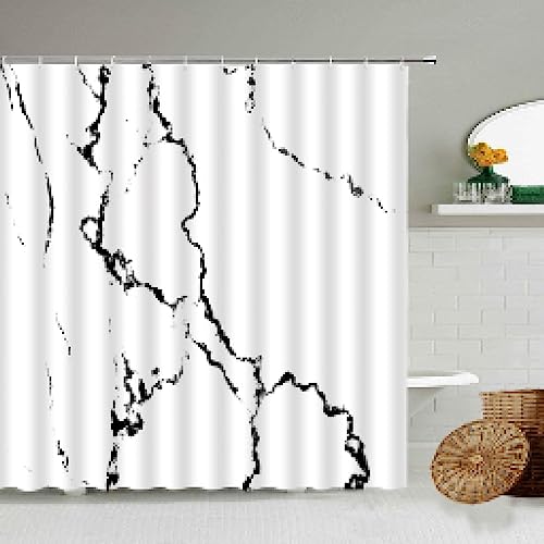 ZAYEN Marmor Streifen Duschvorhang Weiß Grau Einfaches Design Badezimmer Zubehör Dekorative Wasserdichte Bildschirm Mit Haken 280x200cm(110X79inch) Duschvorhang von ZAYEN