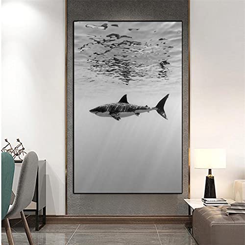 ZAYEN Modernes Wal-Hai-Leinwandgemälde, schwarz-weiß, Tierposter und Drucke, Wandbild für Wohnzimmer, Dekoration, ohne Rahmen, 70 x 100 cm, rahmenlos von ZAYEN