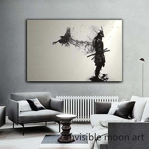 ZAYEN Samurai Mann Krieger mit einer fliegenden Krähe Kunst Poster Leinwand Malerei Wandkunst Drucke Bild für Zimmer Wohnkultur Cuadros 80 x 120 cm rahmenlos von ZAYEN